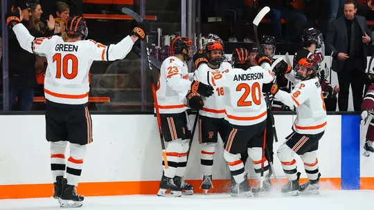 Men's Hockey Celebrates Goal vs Union In 2026 ECAC Playoffs