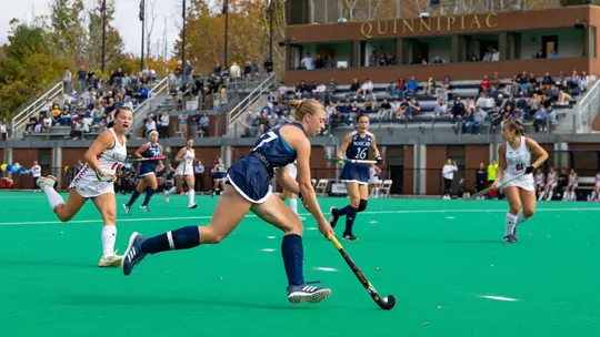 Cameron Brower Handles the Ball against Northeastern (Oct. 19, 2025 in Hamden, Conn.)