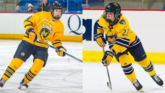 Devon Toews, Jade Barbirati in Action in Quinnipiac Uniforms