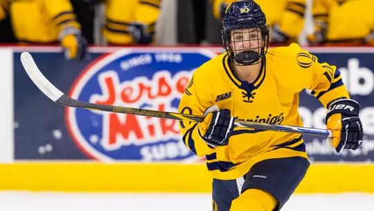 Avery Bairos skating against Northeastern (Oct. 17, 2026 in Hamden, Conn.)