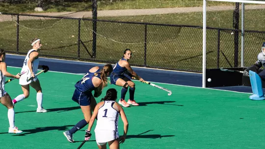 Rozemarijn van Keulen scoring goal against Yale (Oct. 25, 2026 in Hamden, CT)