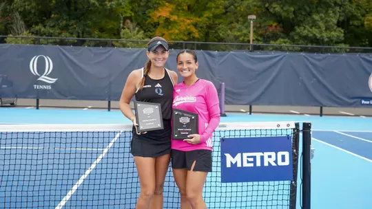 Caitlin Flower and Willow Renton with Metro Masters Doubles Trophies (Oct. 4, 2026 in Hamden, CT)