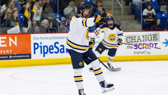 Will Gilson Celebrates a Goal Against Colgate (Feb. 21, 2026 in Hamden, Conn.)