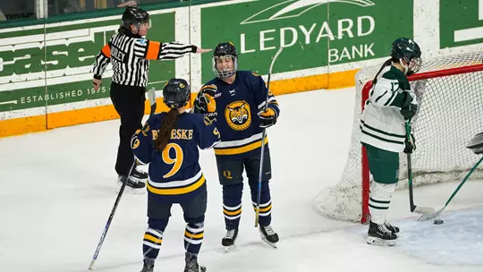 Kahlen Lamarche and Taylor Brueske Celebrating Lamarche's 32nd Goal of the Season (2.7.26 in Hanover, N.H.)