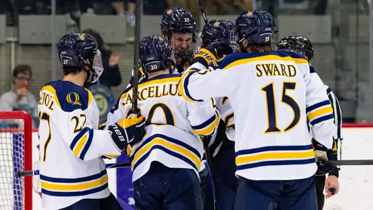 Quinnipiac Celebrates a Goal vs. Yale (Feb. 7, 2026 in Hamden, Conn.)