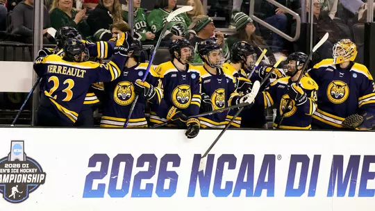 The Bobcat Bench Celebrates a Goal During Its Game vs. Providence (March 26, 2026 in Sioux Falls, S.D.)