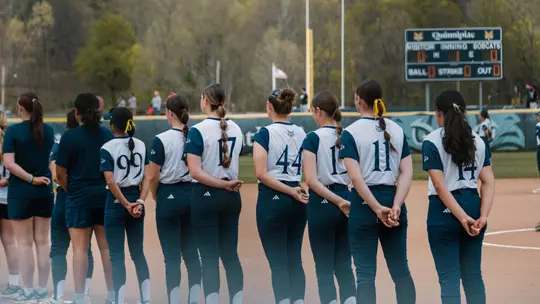 Softball Lined Up During National Anthem vs Marist (April 17, 2026 in Hamden, Conn.)