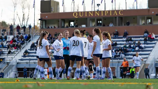 Women's Soccer Team Stands on Home Field in Hamden, Conn.