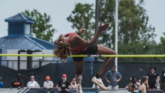 Alaysha Veal competes in the high jump at the NCAA East Regional