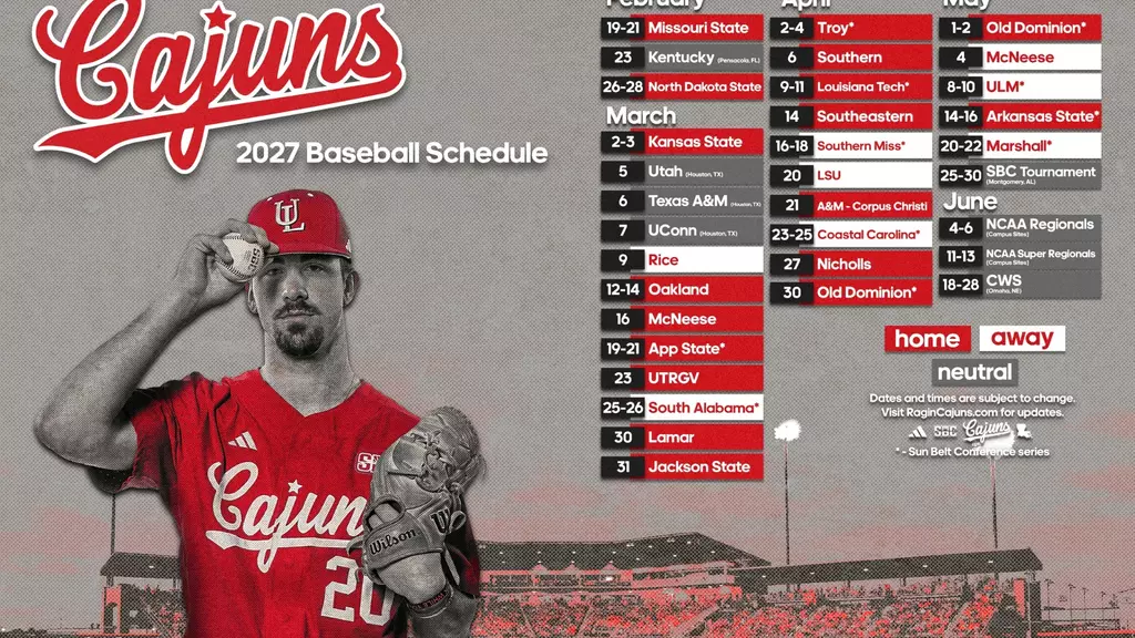 2027 Louisiana Ragin' Cajuns Baseball Schedule Graphic