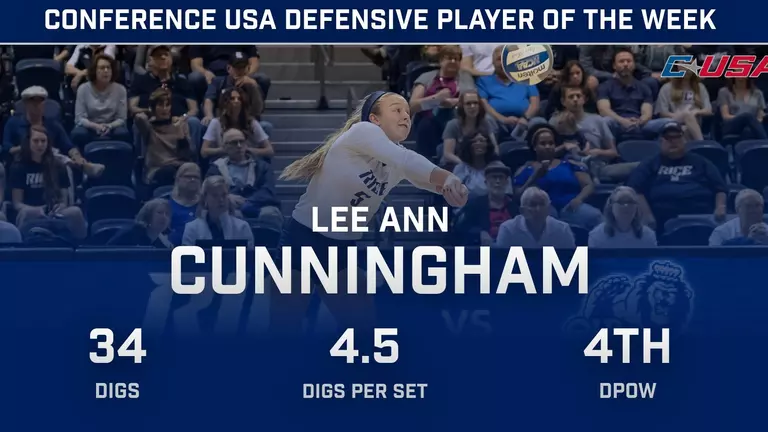 Cunningham Selected C-USA Defensive Player of the Week