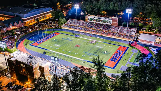 Robins Stadium at night during Richmond lacrosse's NCAA First Round game against Duke on May 9, 2026