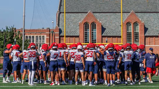 Football team during Richmond's first fall camp practice