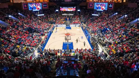A high baseline shot during the men's basketball home game vs VCU in February 2026