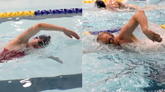 SDSU Summit League Swim Preview Teaser 2026-01 featuring Mia Pendleton (left) and Eric Anderson (right)