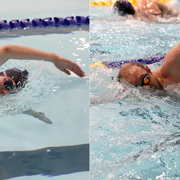 SDSU Summit League Swim Preview Teaser 2026-01 featuring Mia Pendleton (left) and Eric Anderson (right)