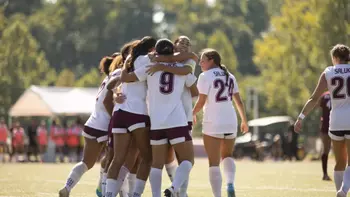 Salukis celebrating after scoring vs Lindenwood