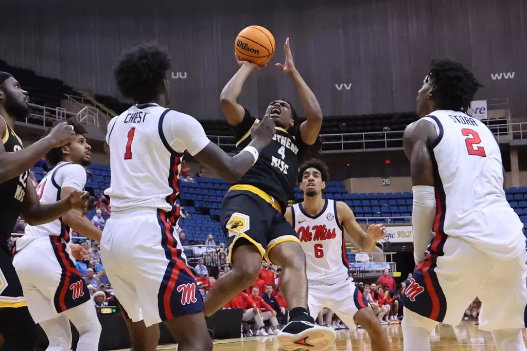 Basketball Action in a game between Southern Miss Golden Eagles and Ole Miss and in the NCAA Men's Basketball game. December 07, 2025 (Joe Harper/bgnphoto.com)