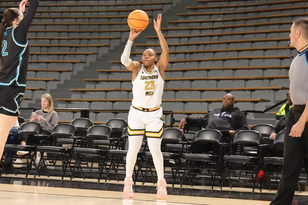 Basketball Action in a game between Southern Miss Golden Eagles and Coastal Carolina in a NCAA Women's Basketball game. January 24, 2026 (Joe Harper/bgnphoto.com)