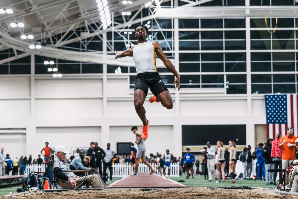 DeAundre Ward finishes second in the long jump event at the NCAA Indoor Championships