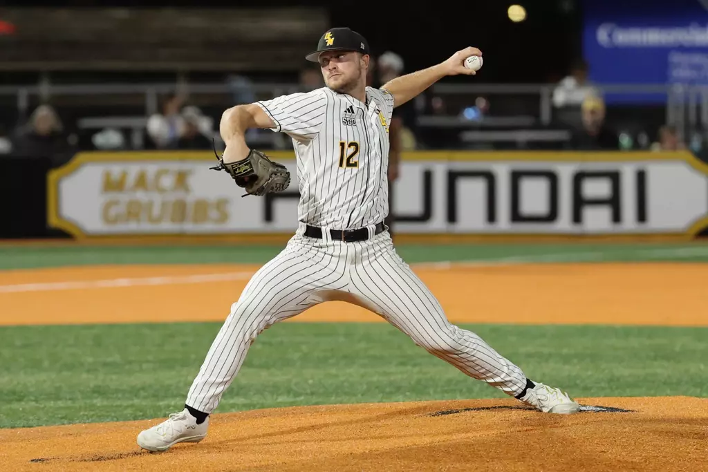 Southern Mississippi Golden Eagles pitcher Kros Sivley (12) throws a pitch in a game between Southern Miss and North Alabama in a NCAA Baseball game. March 06, 2026 (Joe Harper/bgnphoto.com)