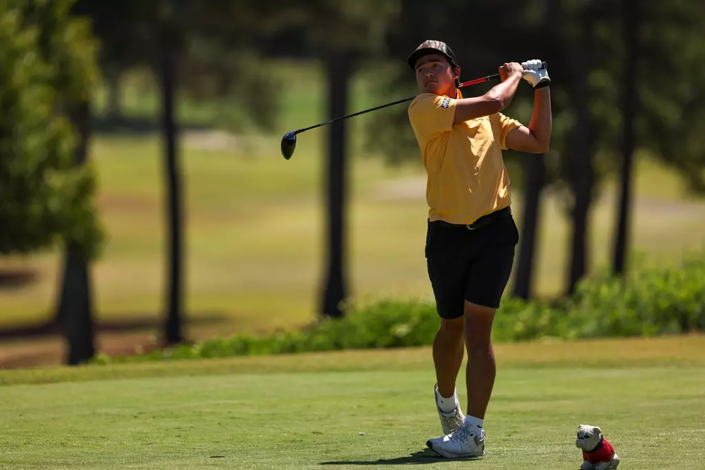 Matthew Javier teeing off at the NCAA Athens Regional