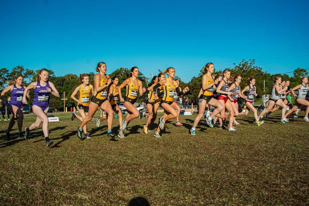 Golden Eagle Cross Country Athletes at the start of the 2025 Sun Belt Cross Country Championship Meet
