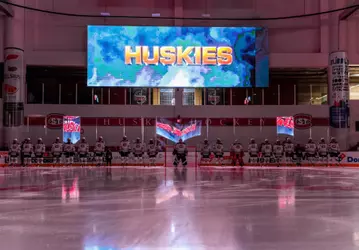 team on blueline pregame vs. Bemidji State 10-23-26