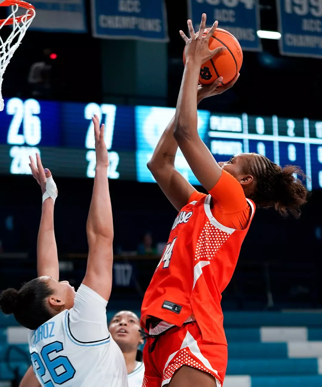 Uche Izoje takes a jump shot against UNC