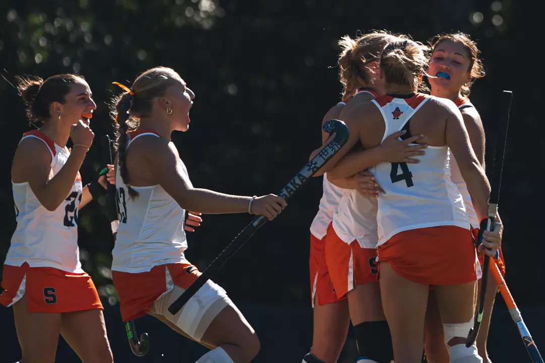 Syracuse Field Hockey Celebrates at Goal at North Carolina