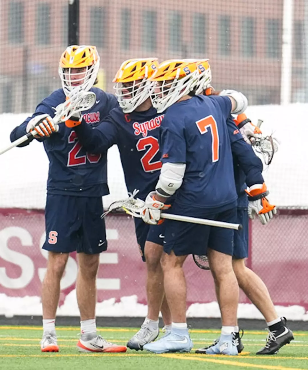 Men's lacrosse goal celebration at Harvard