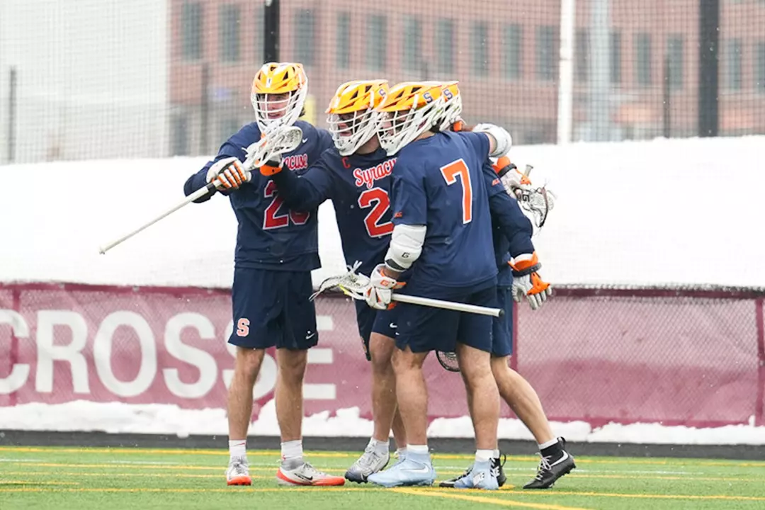 Men's lacrosse goal celebration at Harvard
