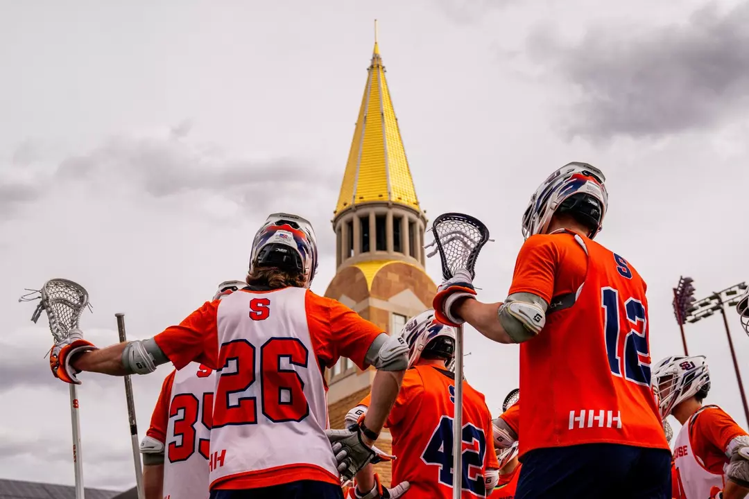 Men's Lacrosse Huddle at Denver Practice
