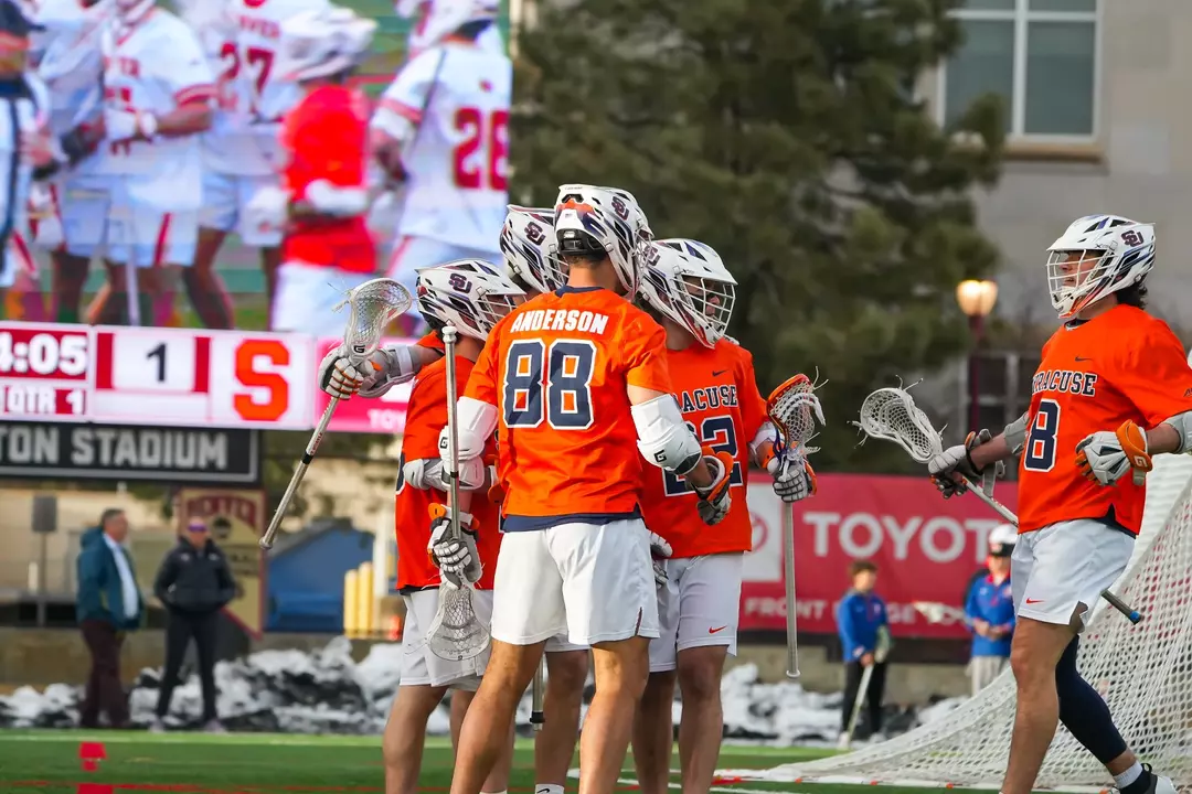 Syracuse celebrates a goal at Denver