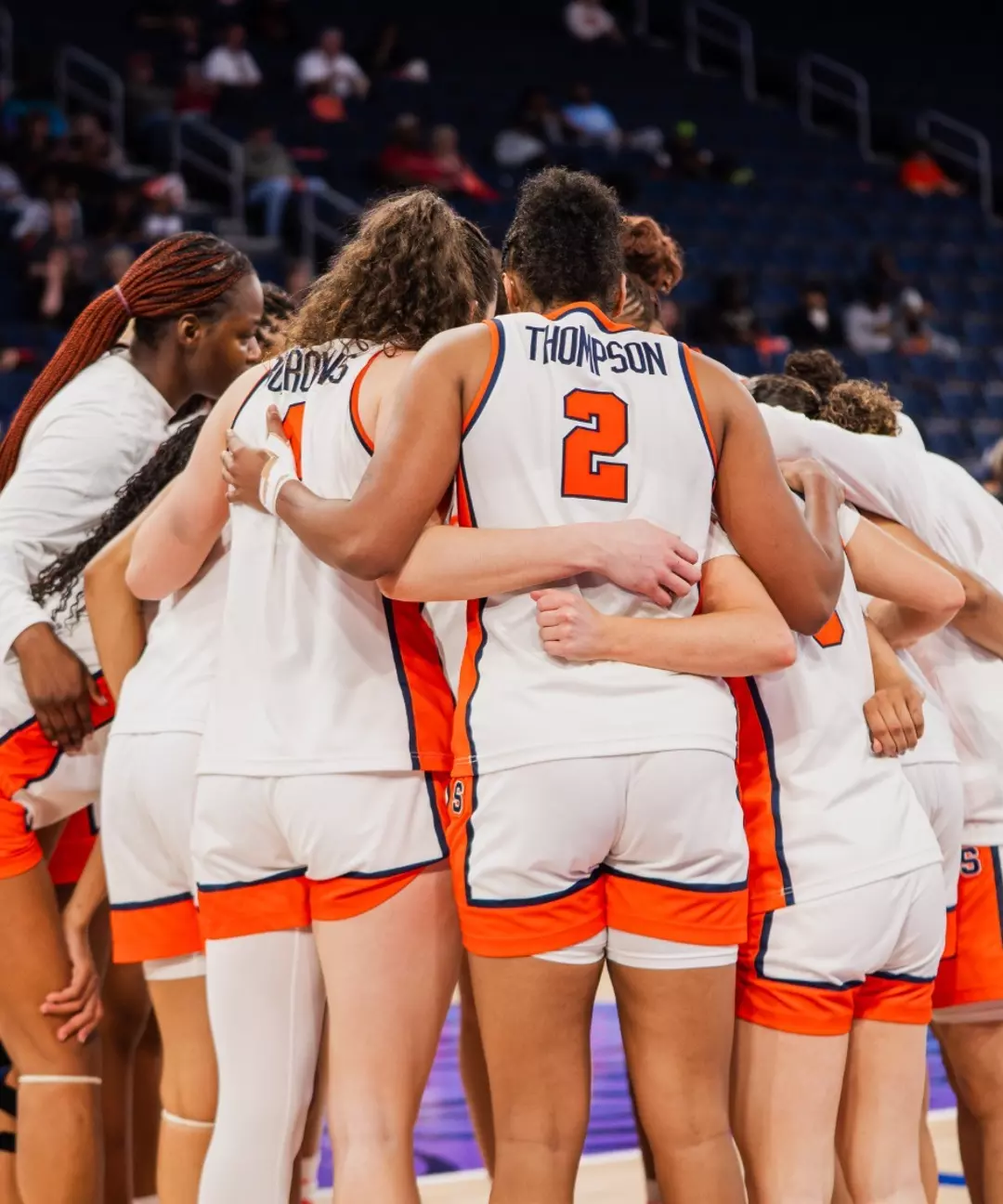 WBB huddles at the ACC Tournament in Duluth, GA