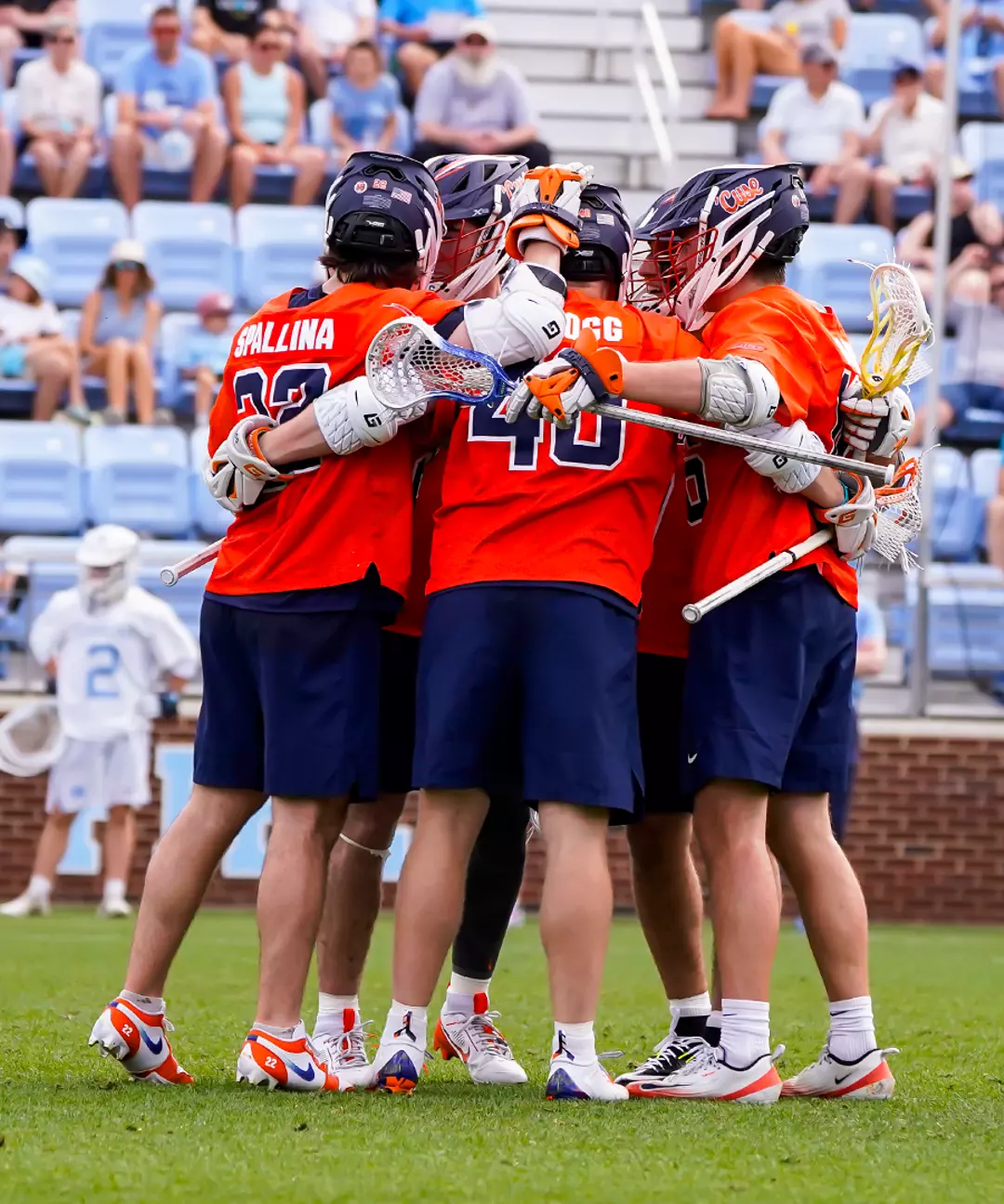 Men's Lacrosse huddle at UNC