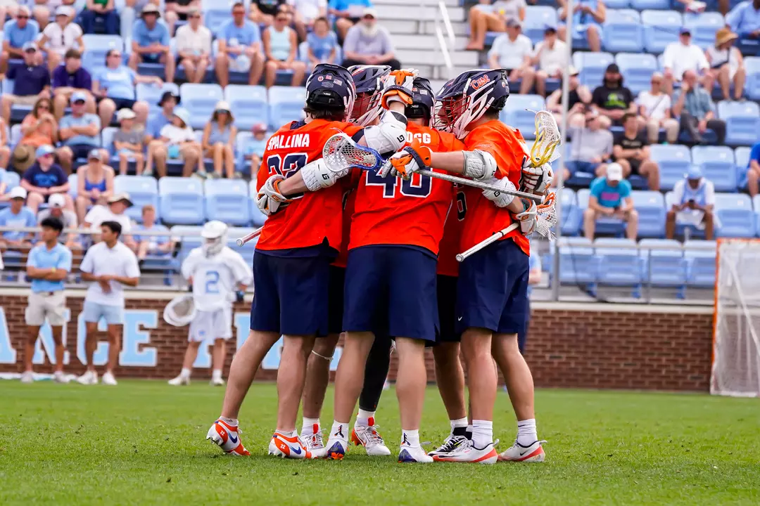 Men's Lacrosse huddle at UNC