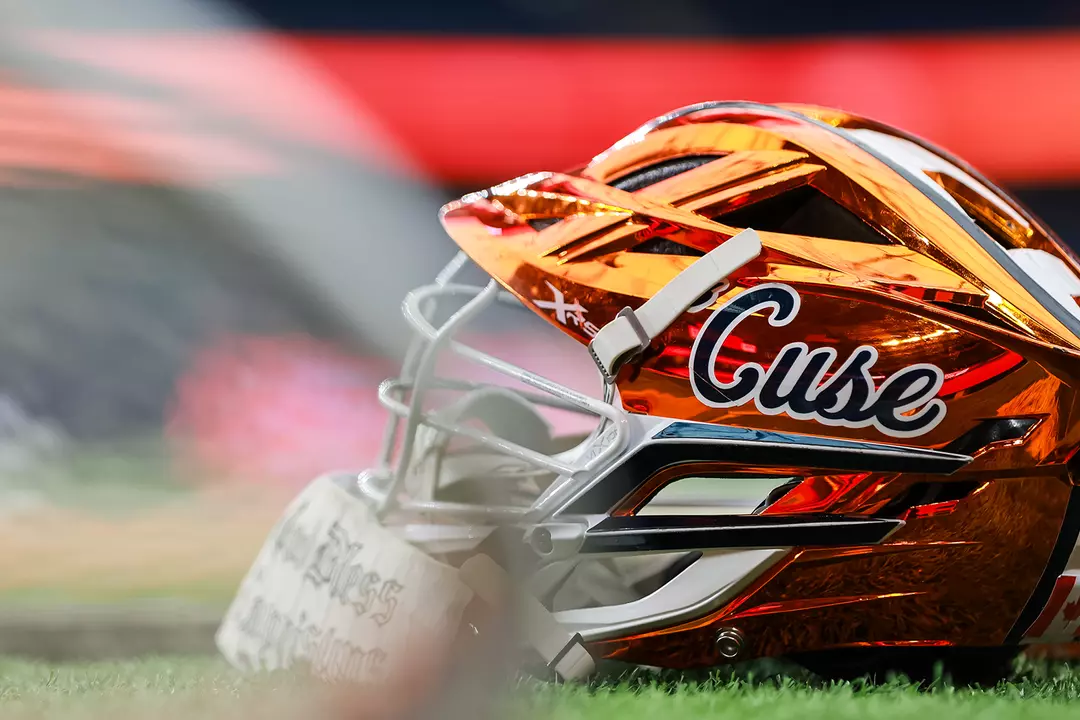 Syracuse Women's Lacrosse Goalie Helmet On Field