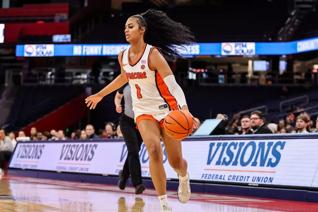 Keira Scott dribbles up the court vs. Daemen