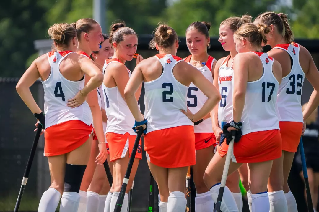 Field Hockey Team Huddle at Cornell Scrimmage