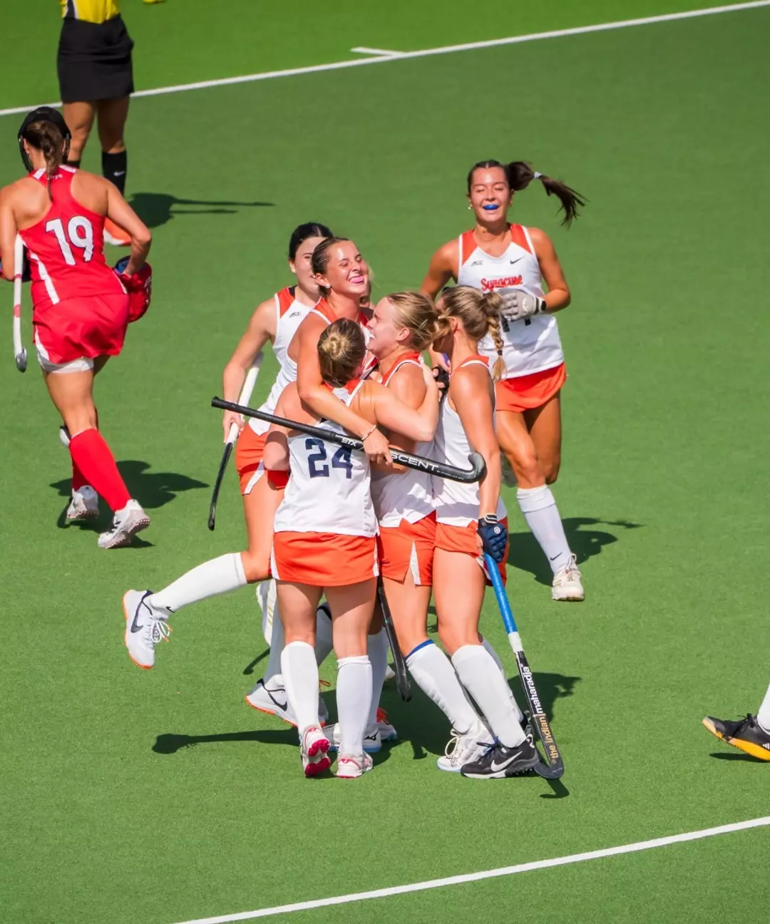 Syracuse Field Hockey Celebrates a Goal at Cornell