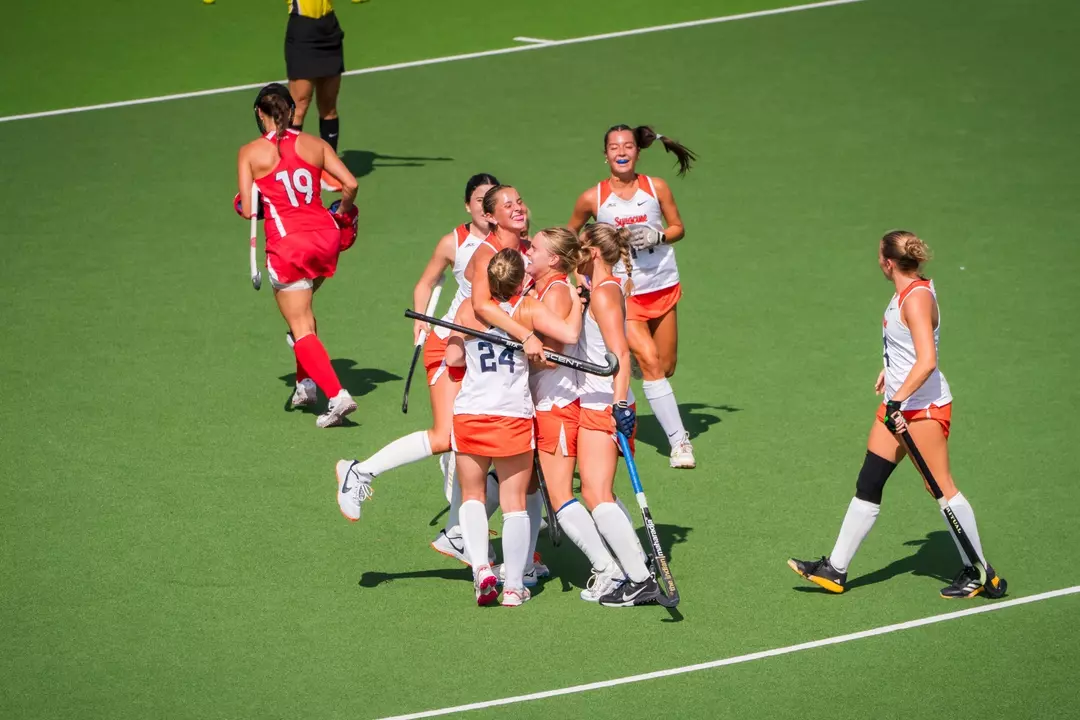 Syracuse Field Hockey Celebrates a Goal at Cornell