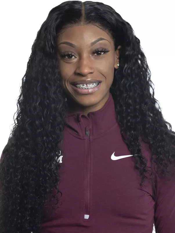 COLLEGE STATION, TX - JANUARY 20, 2020 - Charokee Young during track and field headshot day in College Station, TX. Photo By Craig Bisacre/Texas A&M Athletics