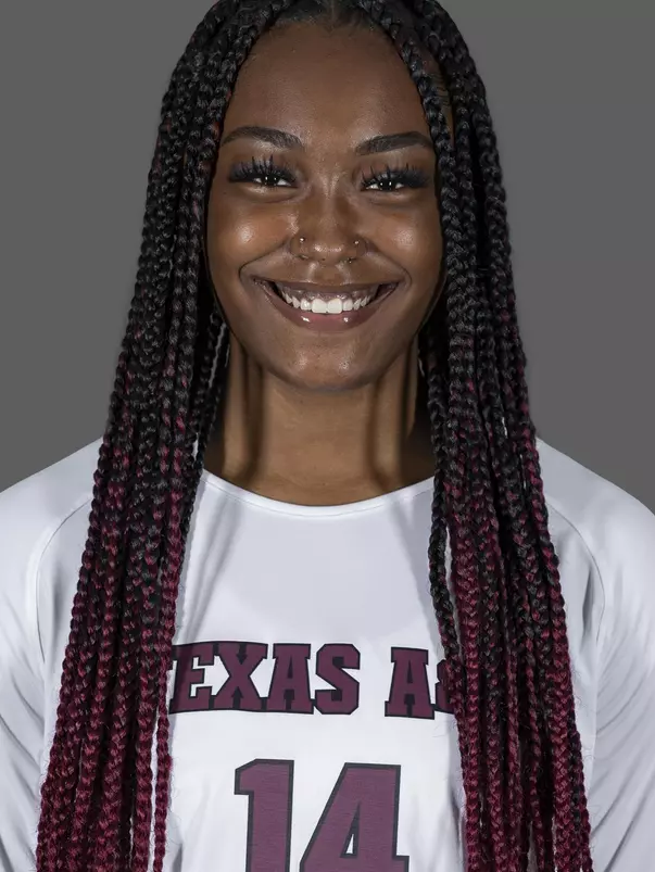 COLLEGE STATION, TX - AUGUST 11, 2020 - opposite Treyaunna Rush #14 of the Texas A&M Aggies during volleyball photo day in College Station, TX. Photo By Craig Bisacre/Texas A&M Athletics