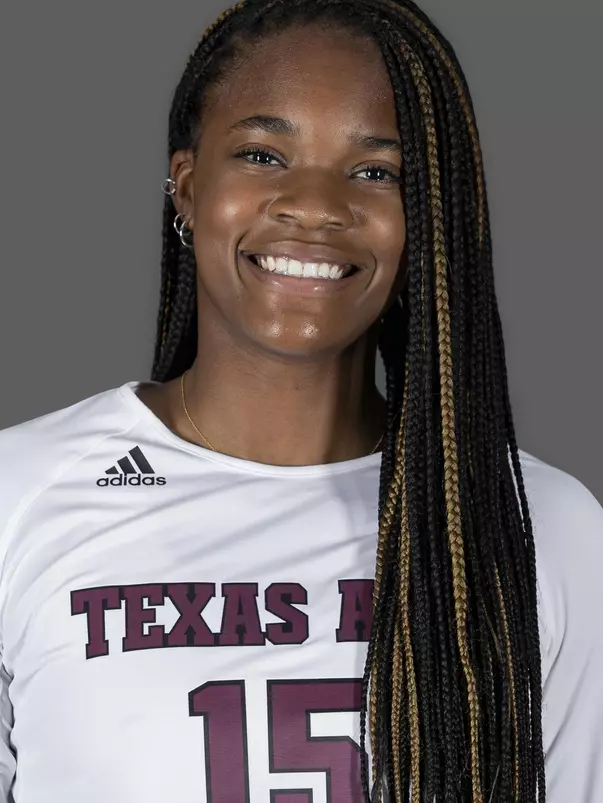COLLEGE STATION, TX - AUGUST 11, 2020 - middle blocker Madison Bowser #15 of the Texas A&M Aggies during volleyball photo day in College Station, TX. Photo By Craig Bisacre/Texas A&M Athletics