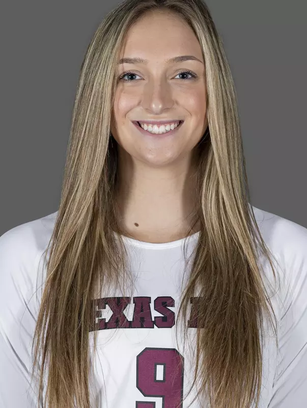 COLLEGE STATION, TX - AUGUST 11, 2020 - middle blocker Hanna Larson #9 of the Texas A&M Aggies during volleyball photo day in College Station, TX. Photo By Craig Bisacre/Texas A&M Athletics