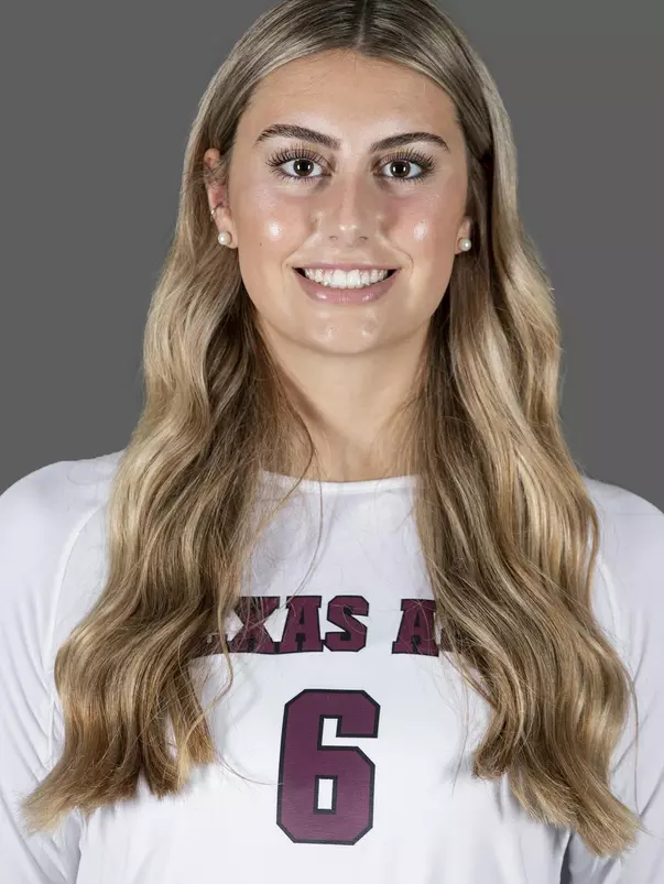 COLLEGE STATION, TX - AUGUST 11, 2020 - middle blocker London Austin-Roark #6 of the Texas A&M Aggies during volleyball photo day in College Station, TX. Photo By Craig Bisacre/Texas A&M Athletics