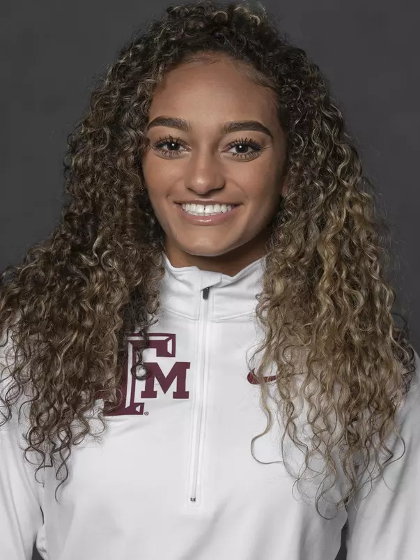 COLLEGE STATION, TX - JANUARY 13, 2021 - Dominique Mustin during track and field headshot day in College Station, TX. Photo By Craig Bisacre/Texas A&M Athletics