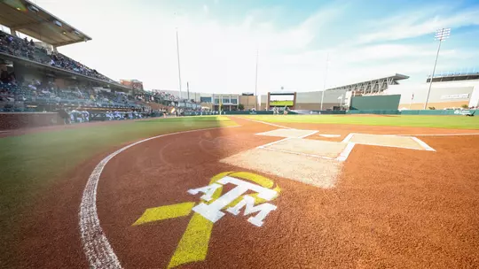 COLLEGE STATION, TX - April 12, 2024 - Turn it gold logo during the game between the Vanderbilt Commodores and the Texas A&M Aggies at Blue Bell Park in College Station, TX. Photo By Rachel Mahan/Texas A&M Athletics