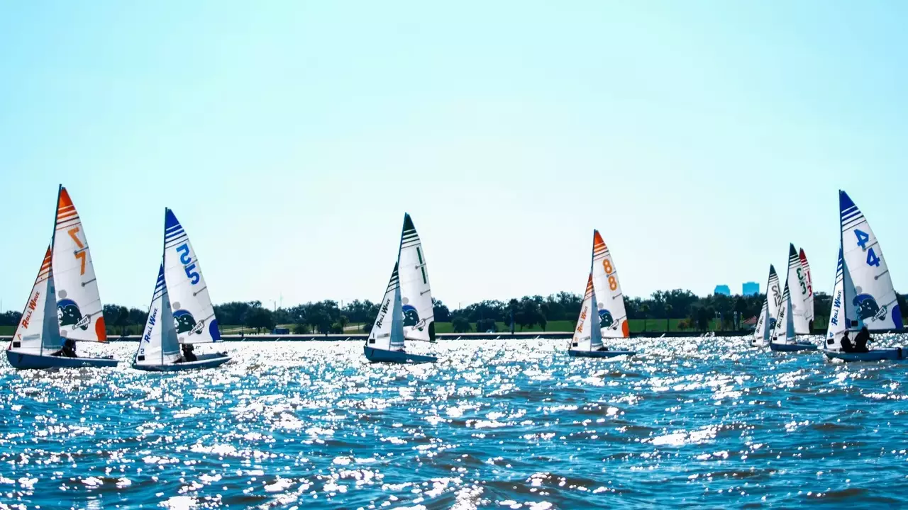 Tulane sailing competing in the Baldwin Wood Regatta on Lake Pontchartrain.